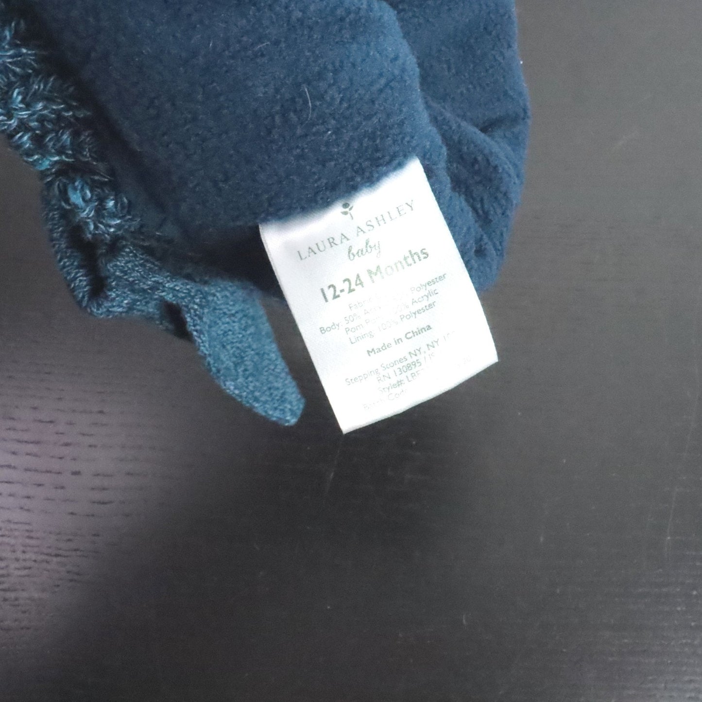 Laura Ashley Baby 12–24M Blue Knit Pom Pom Hat & Mittens Set