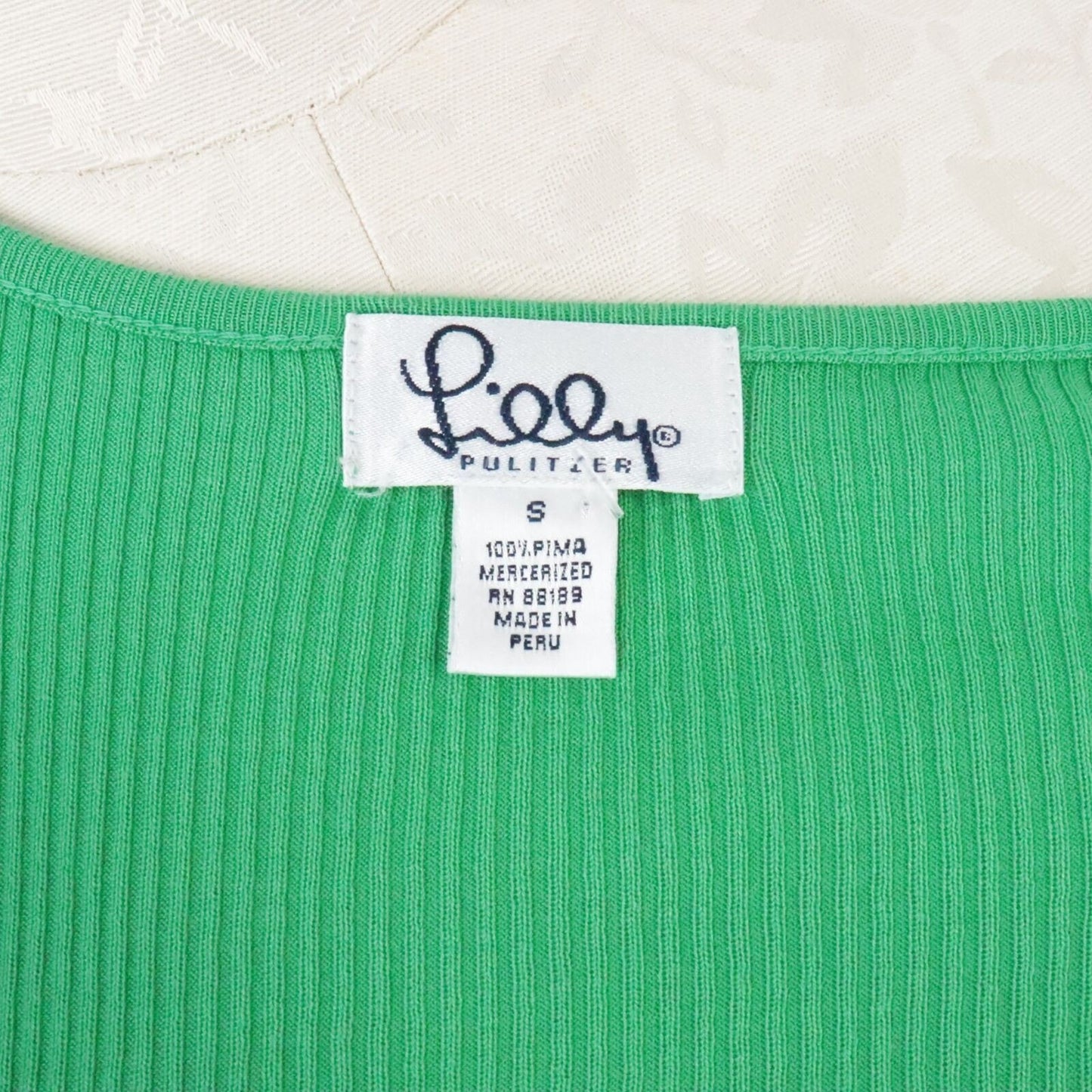 Lilly Pulitzer Women’s Small Green Ribbed Pima Cotton Long Sleeve Top